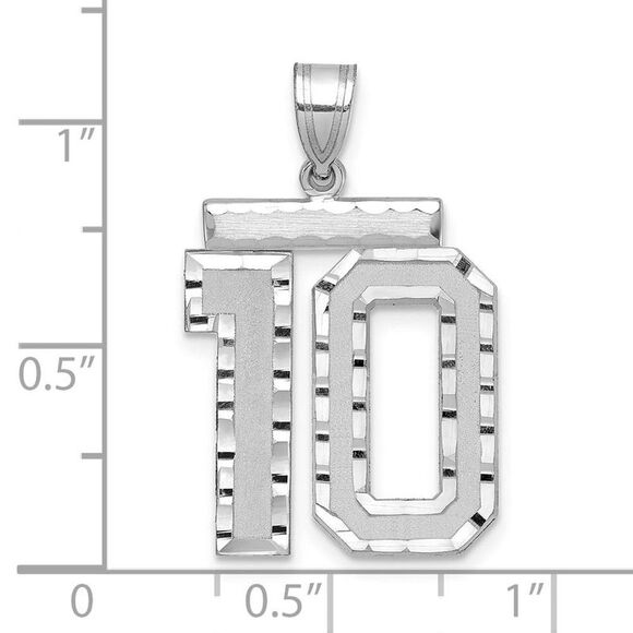 14k White Gold, Varsity Collection, Large D/C Pendant, Number 10 - Picture 2 of 3